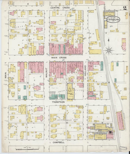 Sanborn Fire Insurance Map from Edinburg, Johnson And Bartholomew Counties, Indiana (1892), Sheet #0002 - Complete Map Set gallery image, historic Sanborn map, vintage wall art, Indiana Indiana