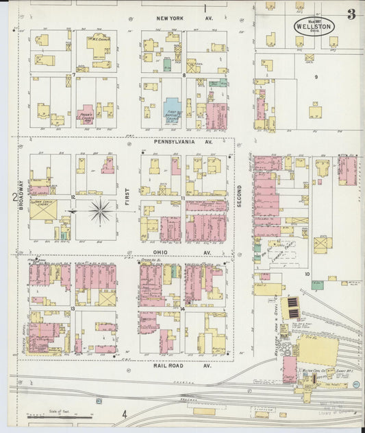 Sanborn Fire Insurance Map from Wellston, Jackson County, Ohio (1897), Sheet #0003 - Historic Sanborn Fire Insurance Map Print, vintage old map wall art, antique decor, genealogy gift, Ohio Ohio map