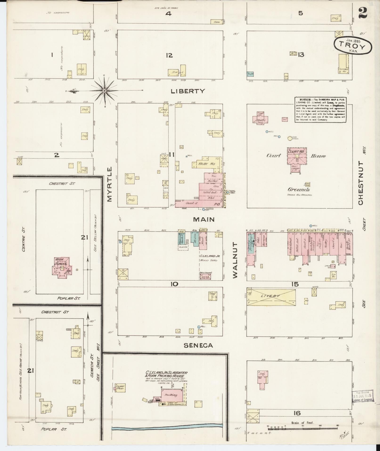 Sanborn Fire Insurance Map from Troy, Doniphan County, Kansas (1885), Sheet #0002 - Complete Map Set gallery image, historic Sanborn map, vintage wall art, Kansas Kansas