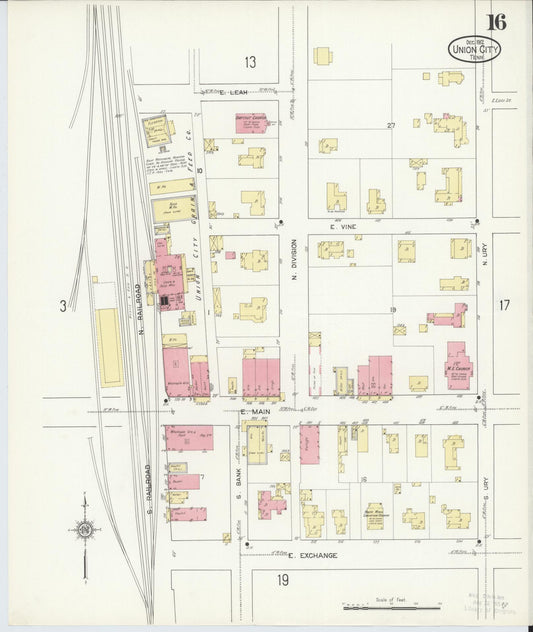 Sanborn Fire Insurance Map from Union City, Obion County, Tennessee (1912), Sheet #0016 - Historic Sanborn Fire Insurance Map Print, vintage old map wall art, antique decor, genealogy gift, Tennessee Tennessee map