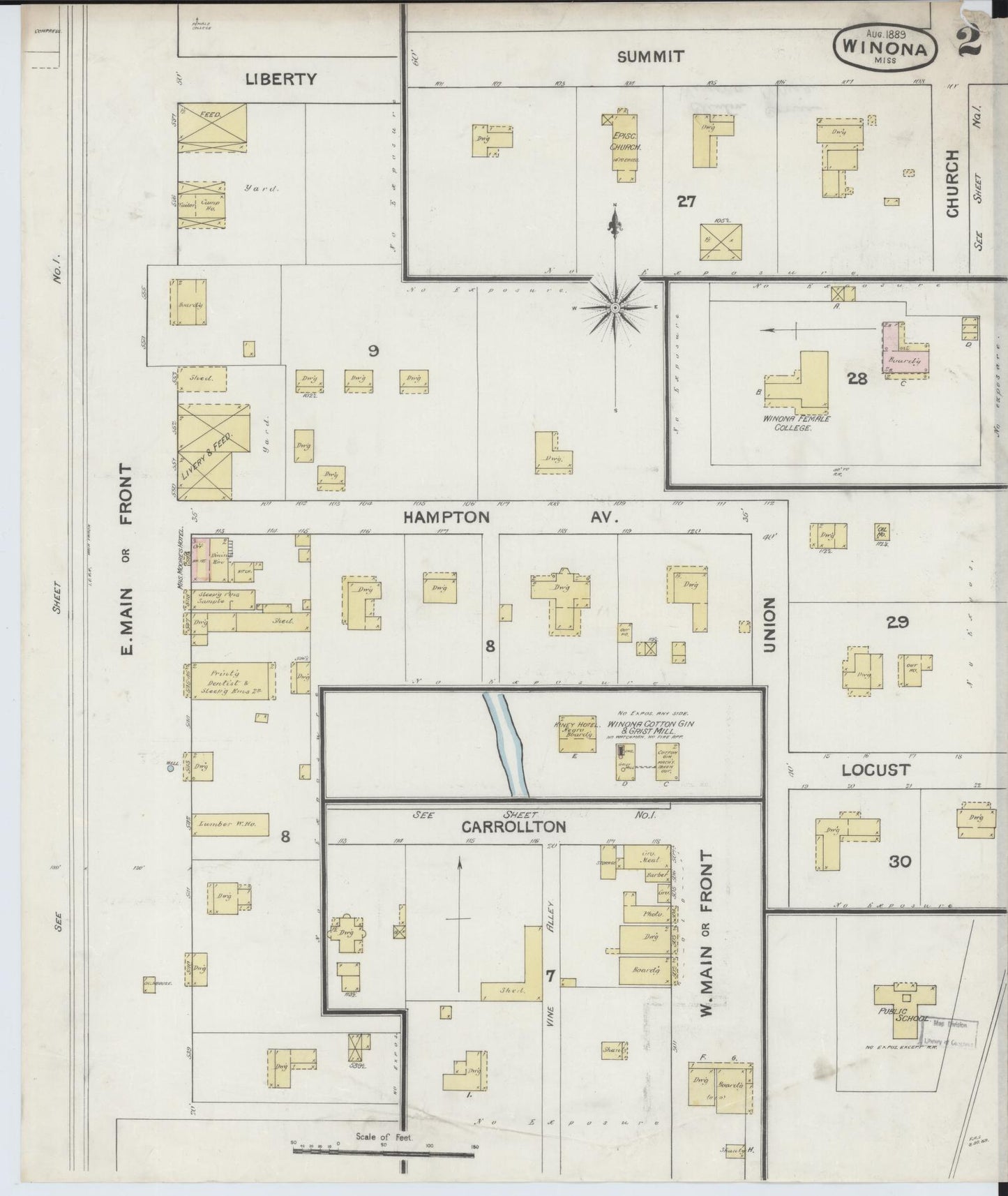 Sanborn Fire Insurance Map from Winona, Montgomery County, Mississippi (1889), Sheet #0002 - Historic Sanborn Fire Insurance Map Print, vintage old map wall art, antique decor, genealogy gift, Mississippi Mississippi map
