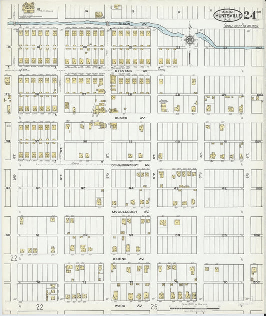 Sanborn Fire Insurance Map from Huntsville, Madison County, Alabama (1921), Sheet #0024 - Historic Sanborn Fire Insurance Map Print, vintage old map wall art, antique decor, genealogy gift, Alabama Alabama map