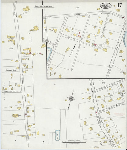 Sanborn Fire Insurance Map from Hingham, Plymouth County, Massachusetts (1921), Sheet #0017 - Complete Map Set gallery image, historic Sanborn map, vintage wall art, Massachusetts Massachusetts