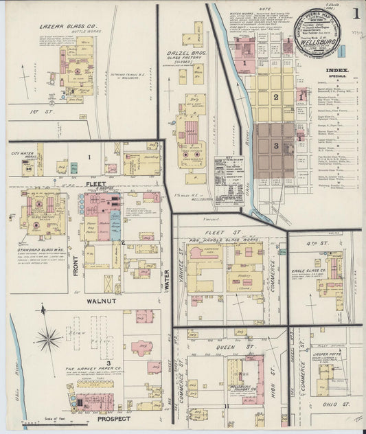 Sanborn Fire Insurance Map from Wellsburg, Brooke County, West Virginia (1890), Sheet #0001 - Complete Map Set gallery image, historic Sanborn map, vintage wall art, West Virginia West Virginia