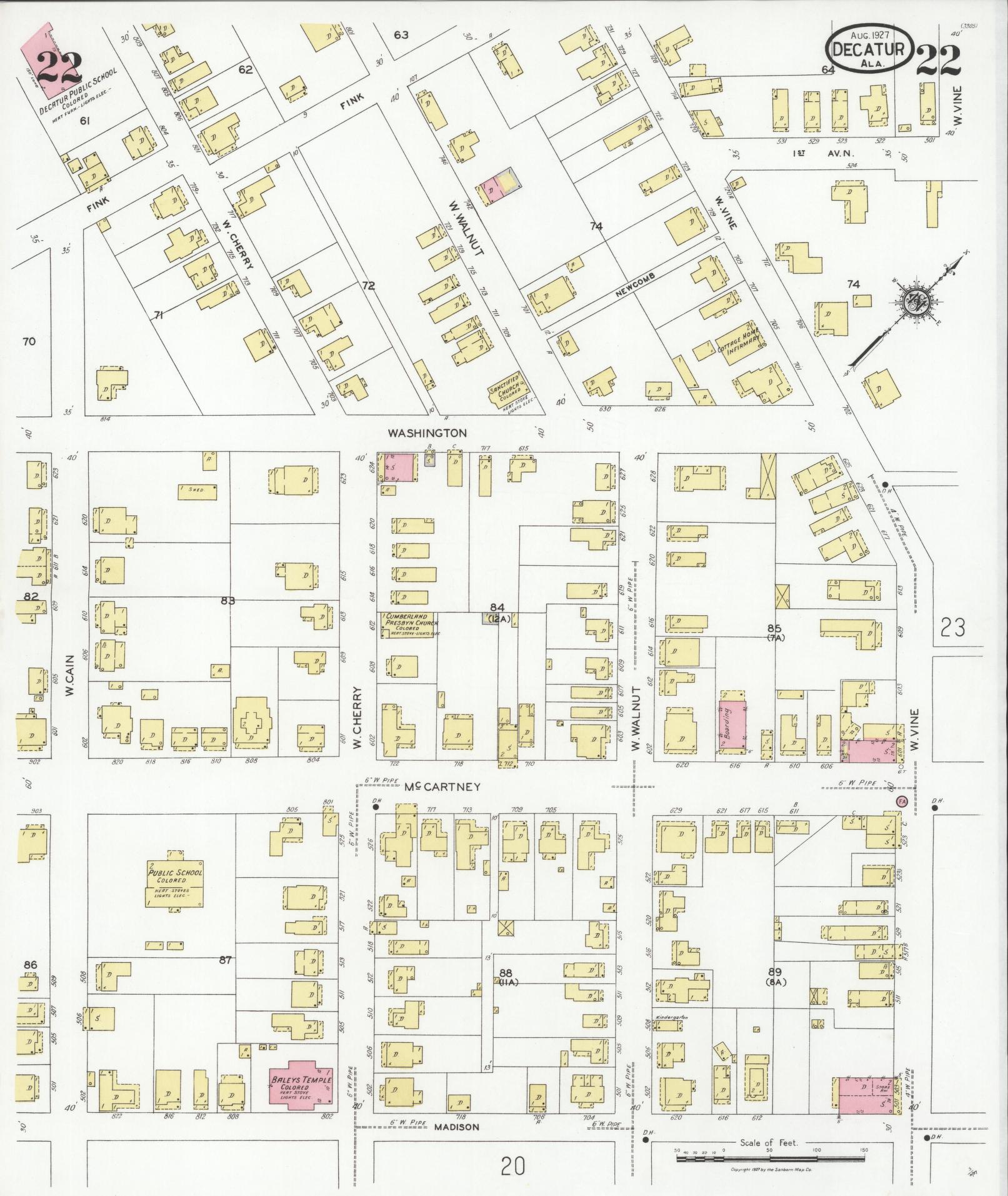 Sanborn Fire Insurance Map from Decatur, Morgan County, Alabama (1927), Sheet #0022 - Complete Map Set gallery image, historic Sanborn map, vintage wall art, Alabama Alabama
