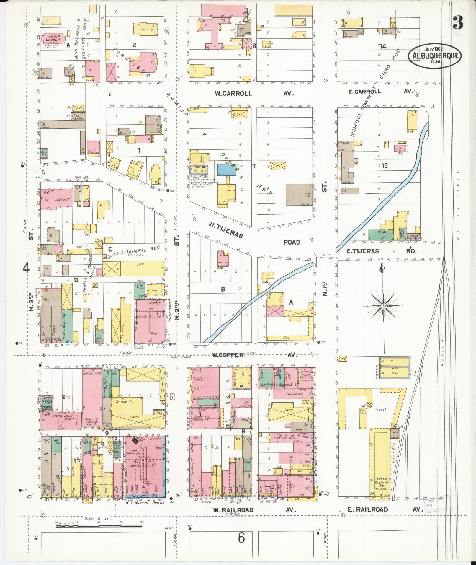 Sanborn Fire Insurance Map from Albuquerque, Bernalillo County, New Mexico (1902), Sheet #0003 - Complete Map Set gallery image, historic Sanborn map, vintage wall art, New Mexico New Mexico