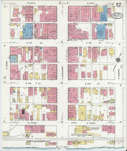 Sanborn Fire Insurance Map from Peru, Miami County, Indiana (1920), Sheet #0012 - Historic Sanborn Fire Insurance Map Print, vintage old map wall art, antique decor, genealogy gift, Indiana Indiana map