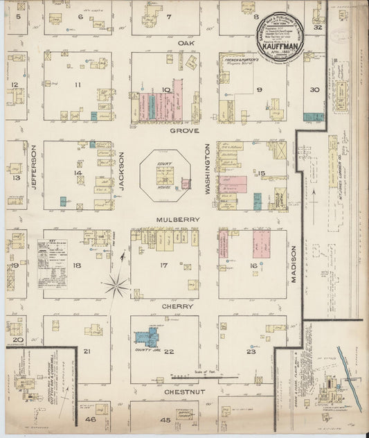 Sanborn Fire Insurance Map from Kaufman, Kaufman County, Texas (1885), Sheet #0001 - Historic Sanborn Fire Insurance Map Print, vintage old map wall art, antique decor, genealogy gift, Texas Texas map