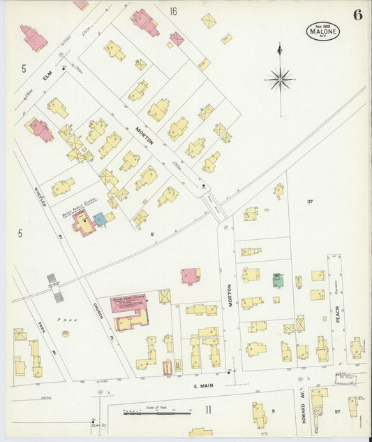 Sanborn Fire Insurance Map from Malone, Franklin County, New York (1908), Sheet #0006 - Historic Sanborn Fire Insurance Map Print, vintage old map wall art, antique decor, genealogy gift, New York New York map