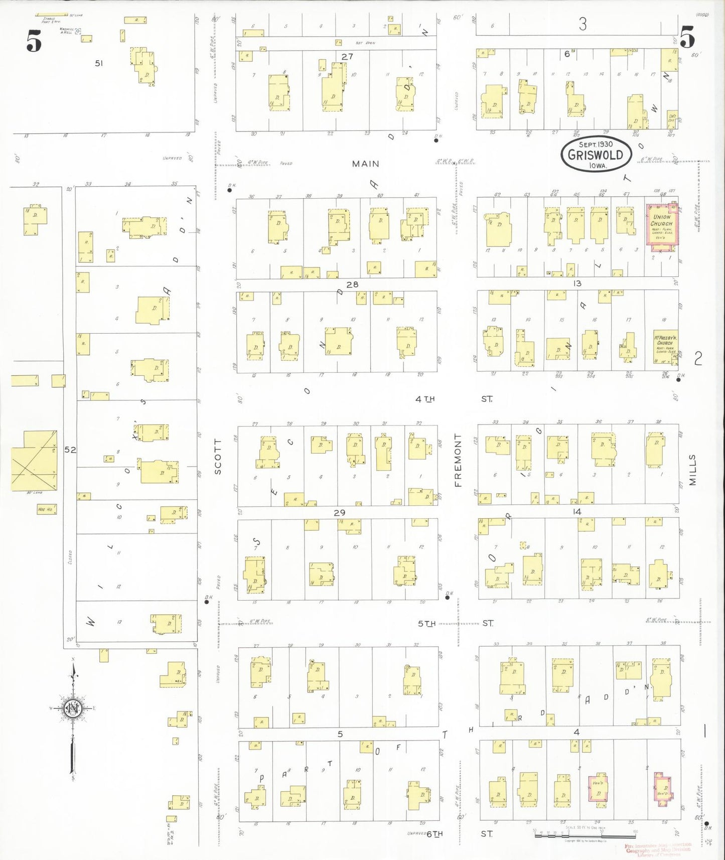 Sanborn Fire Insurance Map from Griswold, Cass County, Iowa (1930), Sheet #0005 - Historic Sanborn Fire Insurance Map Print, vintage old map wall art