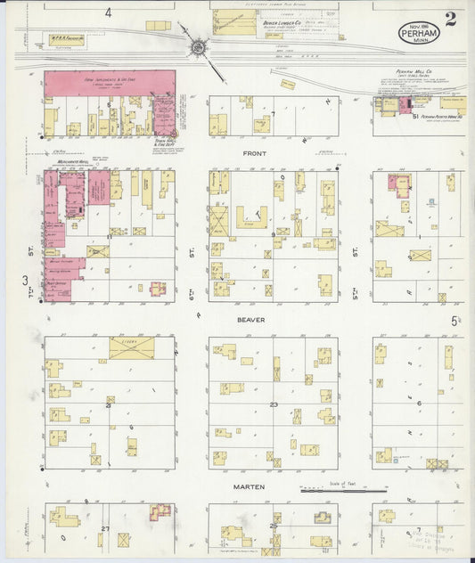 Sanborn Fire Insurance Map from Perham, Otter Tail County, Minnesota (1916), Sheet #0002 - Historic Sanborn Fire Insurance Map Print, vintage old map wall art, antique decor, genealogy gift, Minnesota Minnesota map
