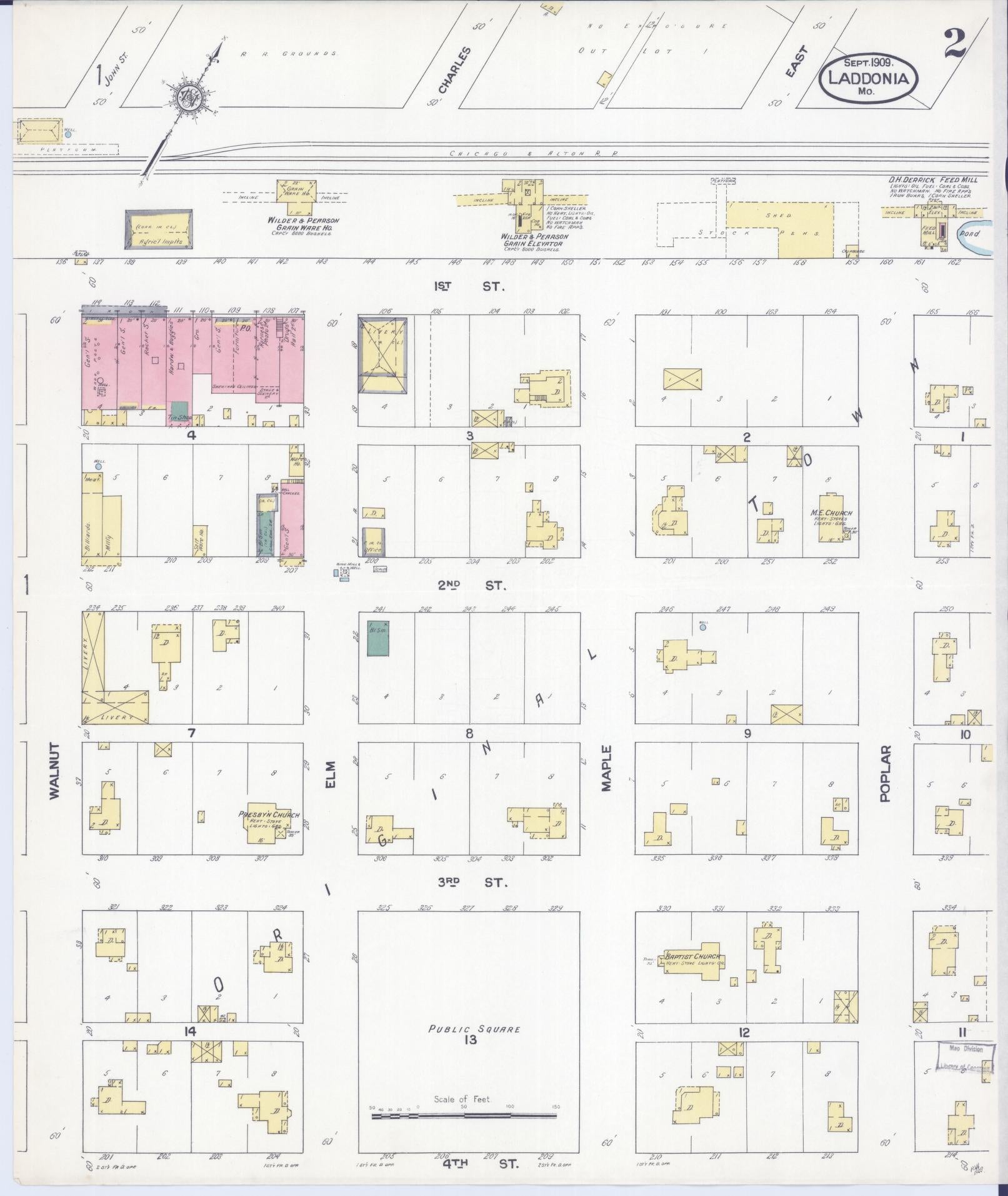 Sanborn Fire Insurance Map from Laddonia, Audrain County, Missouri (1909), Sheet #0002 - Complete Map Set gallery image, historic Sanborn map, vintage wall art, Missouri Missouri