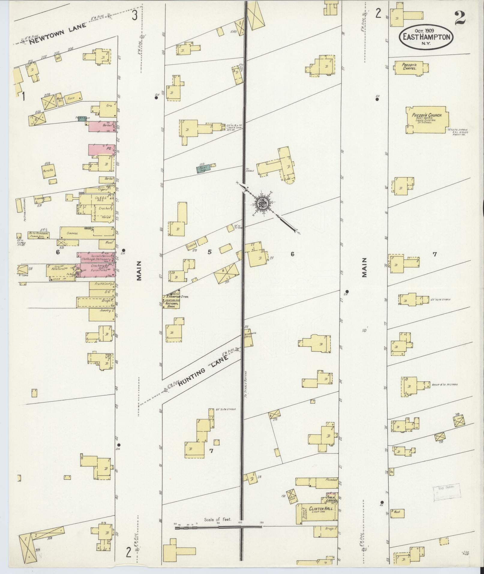 Sanborn Fire Insurance Map from Easthampton, Suffolk County, New York (1909), Sheet #0002 - Historic Sanborn Fire Insurance Map Print, vintage old map wall art, antique decor, genealogy gift, New York New York map