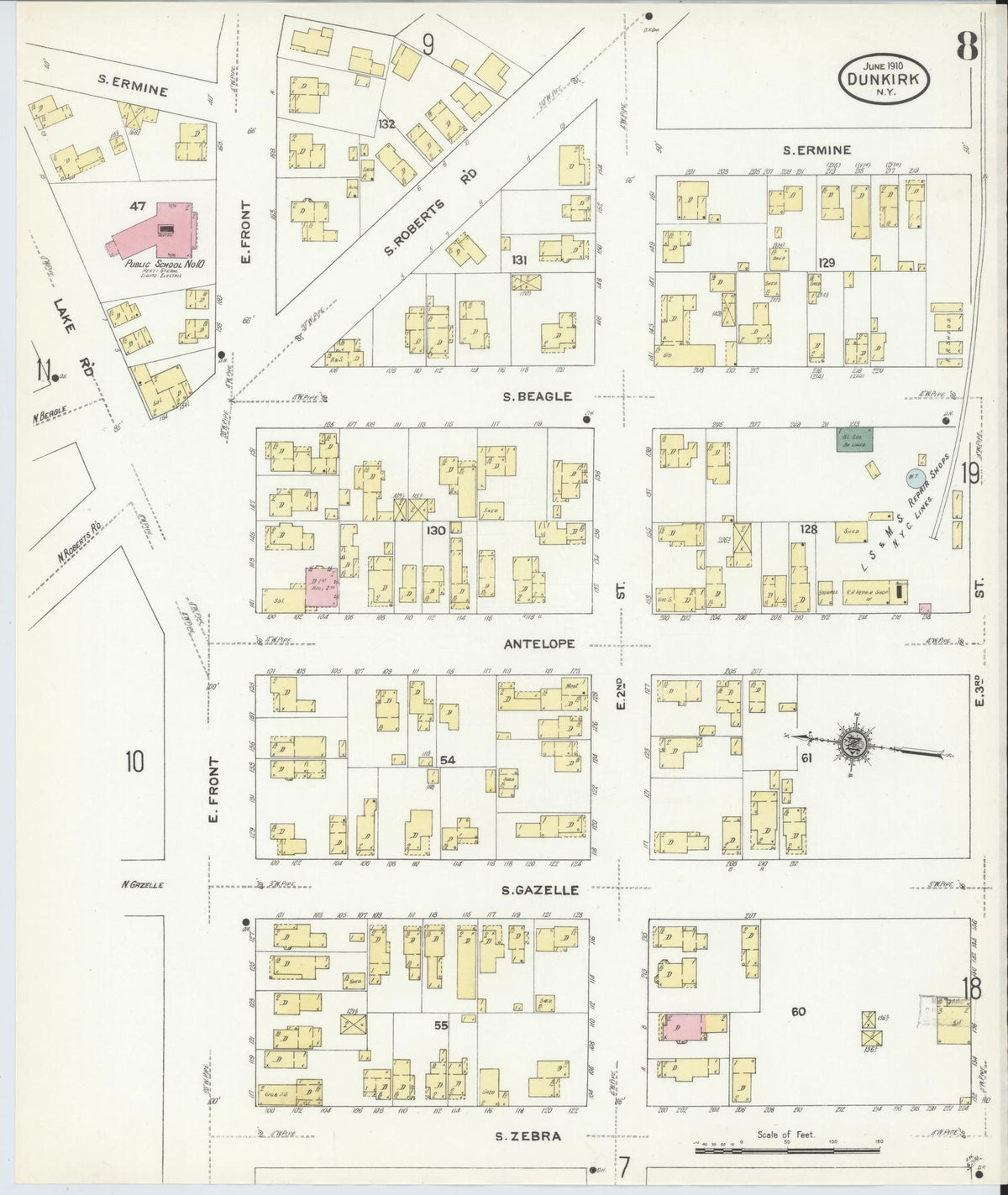 Sanborn Fire Insurance Map from Dunkirk, Chautauqua County, New York (1910), Sheet #0008 - Complete Map Set gallery image, historic Sanborn map, vintage wall art, New York New York