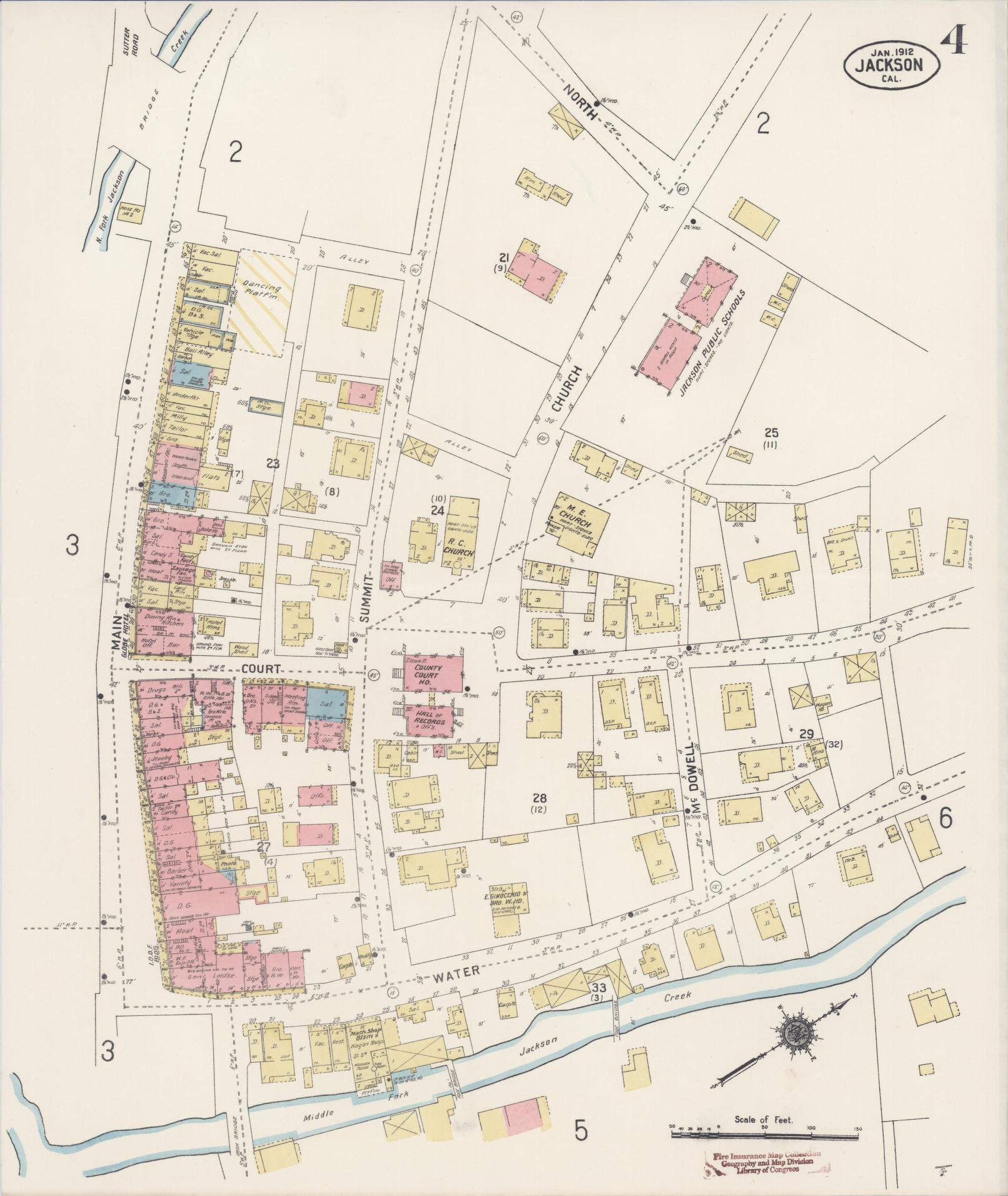 Sanborn Fire Insurance Map from Jackson, Amador County, California (1912), Sheet #0004 - Historic Sanborn Fire Insurance Map Print, vintage old map wall art, antique decor, genealogy gift, California California map