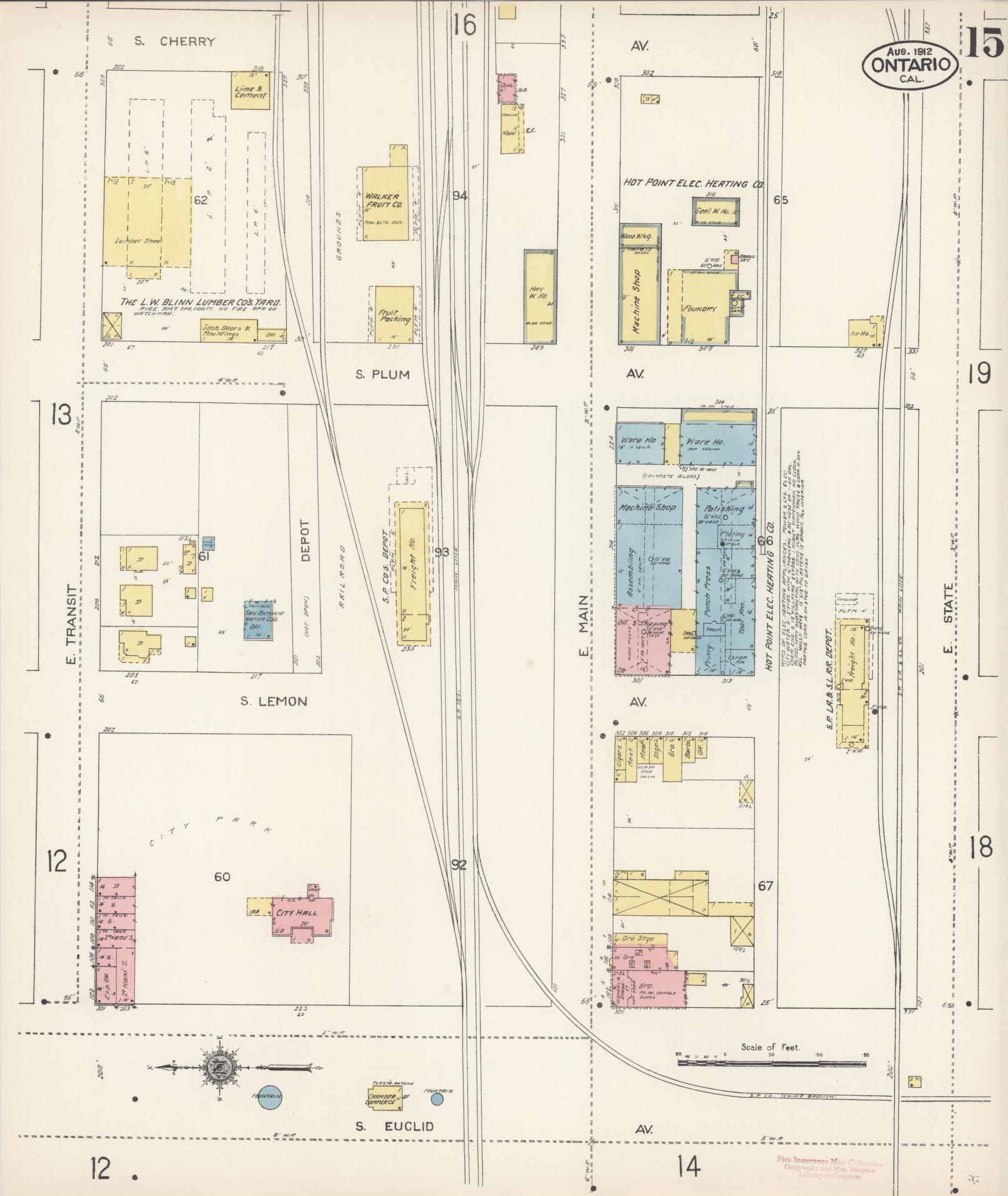Sanborn Fire Insurance Map from Ontario, San Bernardino County, California (1912), Sheet #0015 - Historic Sanborn Fire Insurance Map Print, vintage old map wall art, antique decor, genealogy gift, California California map