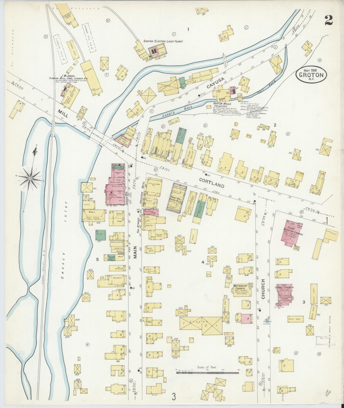 Sanborn Fire Insurance Map from Groton, Tomkins County, New York (1908), Sheet #0002 - Complete Map Set gallery image, historic Sanborn map, vintage wall art, New York New York