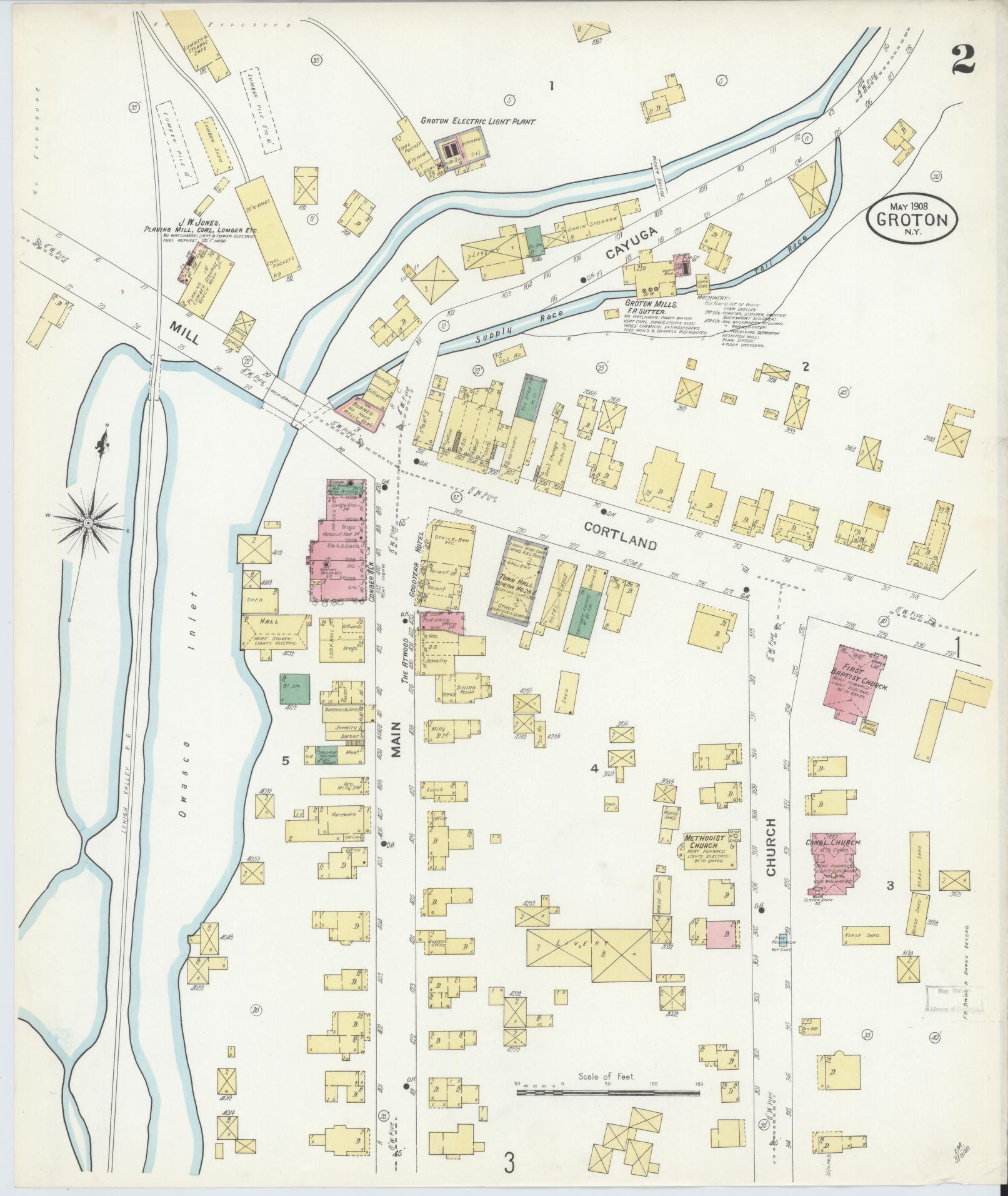 Sanborn Fire Insurance Map from Groton, Tomkins County, New York (1908), Sheet #0002 - Complete Map Set gallery image, historic Sanborn map, vintage wall art, New York New York