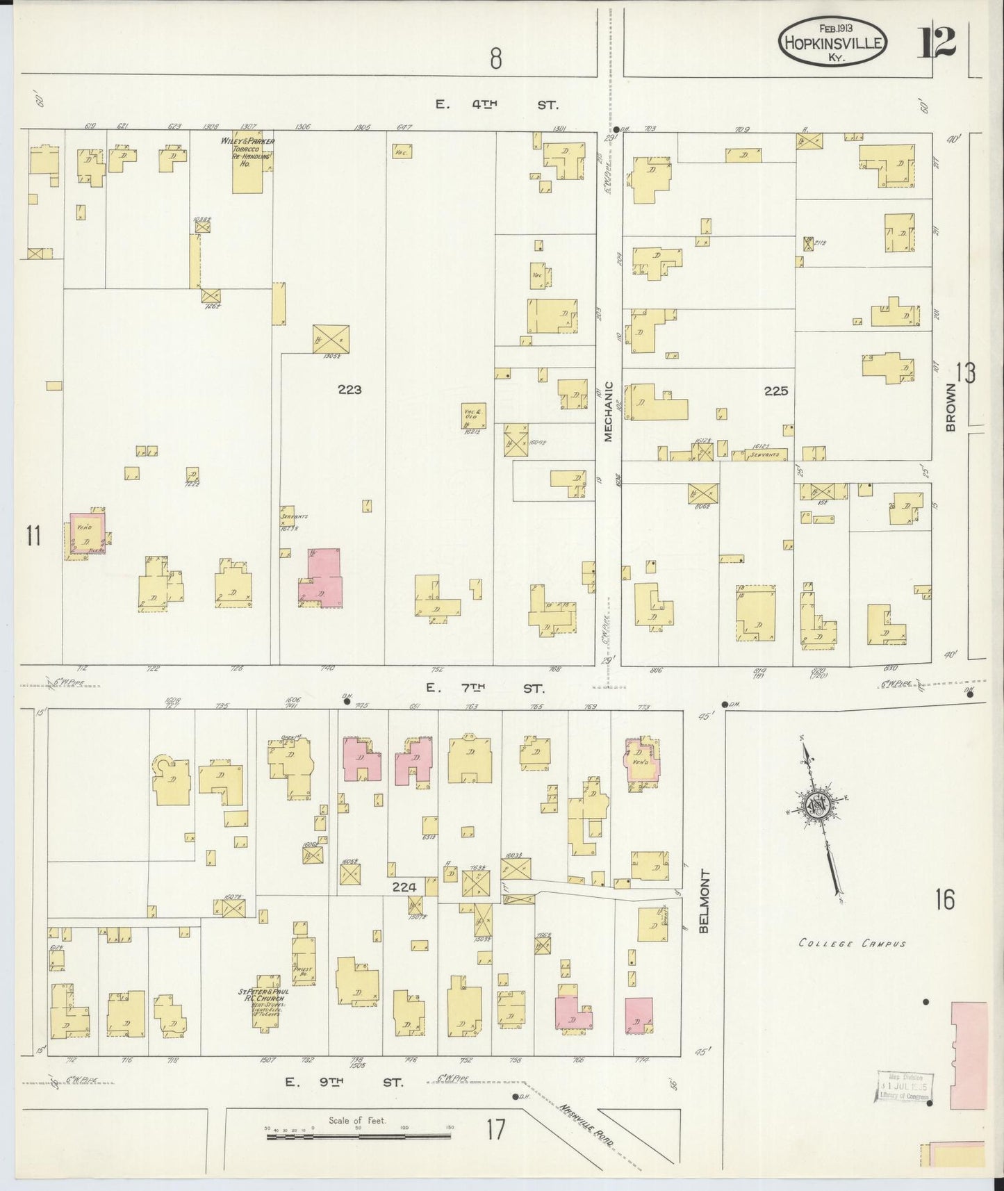 Sanborn Fire Insurance Map from Hopkinsville, Christian County, Kentucky (1913), Sheet #0012 - Complete Map Set gallery image, historic Sanborn map, vintage wall art, Kentucky Kentucky