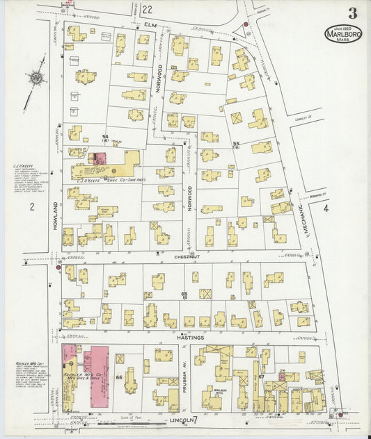 Sanborn Fire Insurance Map from Marlborough, Middlesex County, Massachusetts (1920), Sheet #0003 - Historic Sanborn Fire Insurance Map Print, vintage old map wall art, antique decor, genealogy gift, Massachusetts Massachusetts map