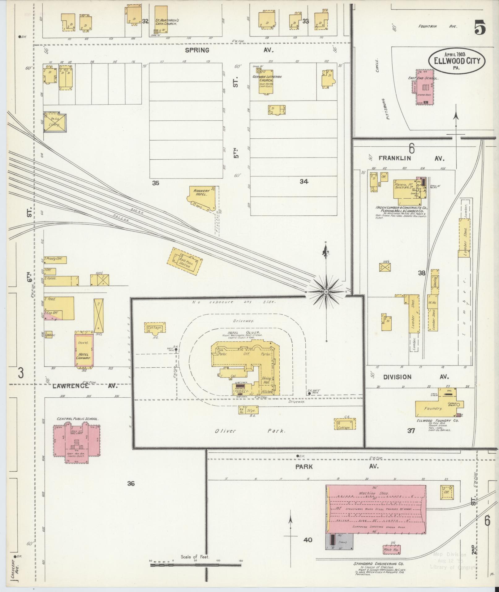 Sanborn Fire Insurance Map from Ellwood City, Lawrence County, Pennsylvania (1903), Sheet #0005 - Historic Sanborn Fire Insurance Map Print, vintage old map wall art, antique decor, genealogy gift, Pennsylvania Pennsylvania map