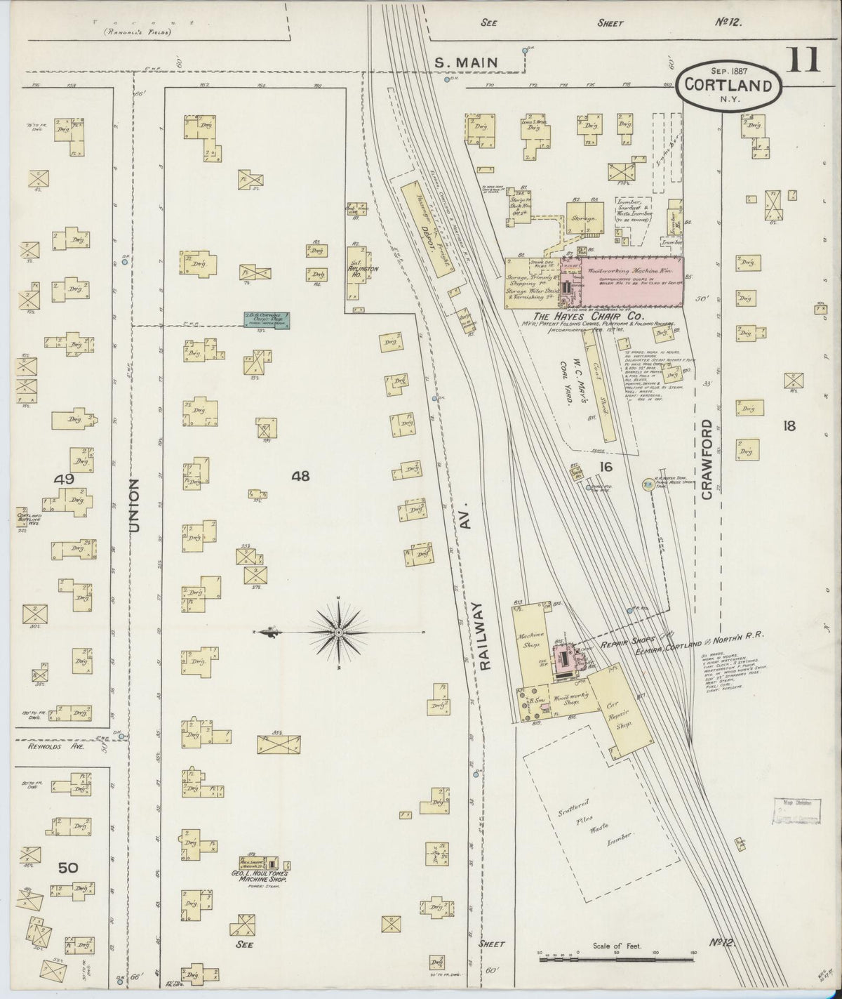 Sanborn Fire Insurance Map from Cortland, Cortland County, New York (1887), Sheet #0011 - Historic Sanborn Fire Insurance Map Print, vintage old map wall art, antique decor, genealogy gift, New York New York map