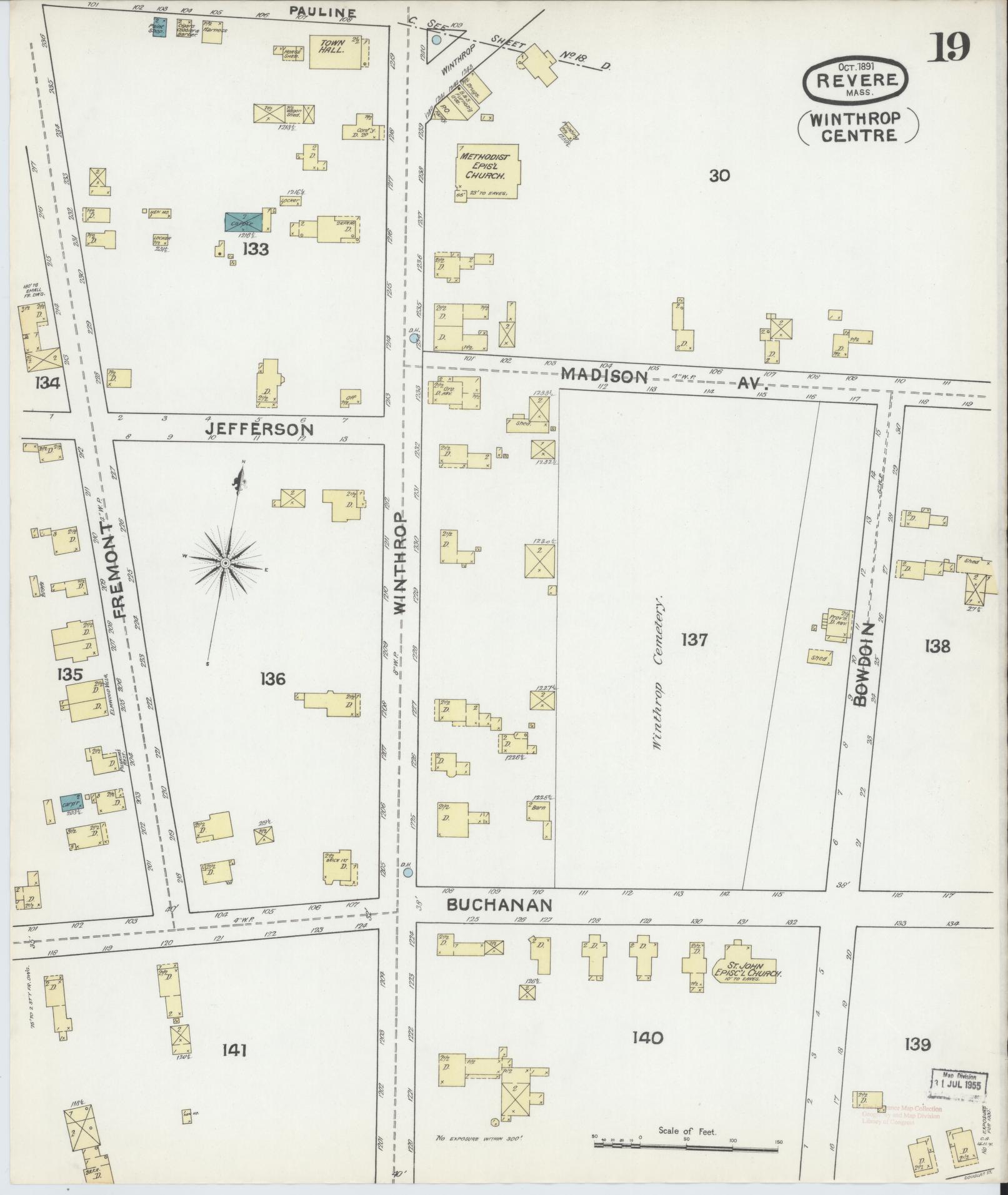 Sanborn Fire Insurance Map from Revere, Suffolk County, Massachusetts (1891), Sheet #0019 - Complete Map Set gallery image, historic Sanborn map, vintage wall art, Massachusetts Massachusetts