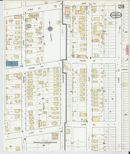 Sanborn Fire Insurance Map from Conneaut, Ashtabula County, Ohio (1919), Sheet #0020 - Historic Sanborn Fire Insurance Map Print, vintage old map wall art, antique decor, genealogy gift, Ohio Ohio map
