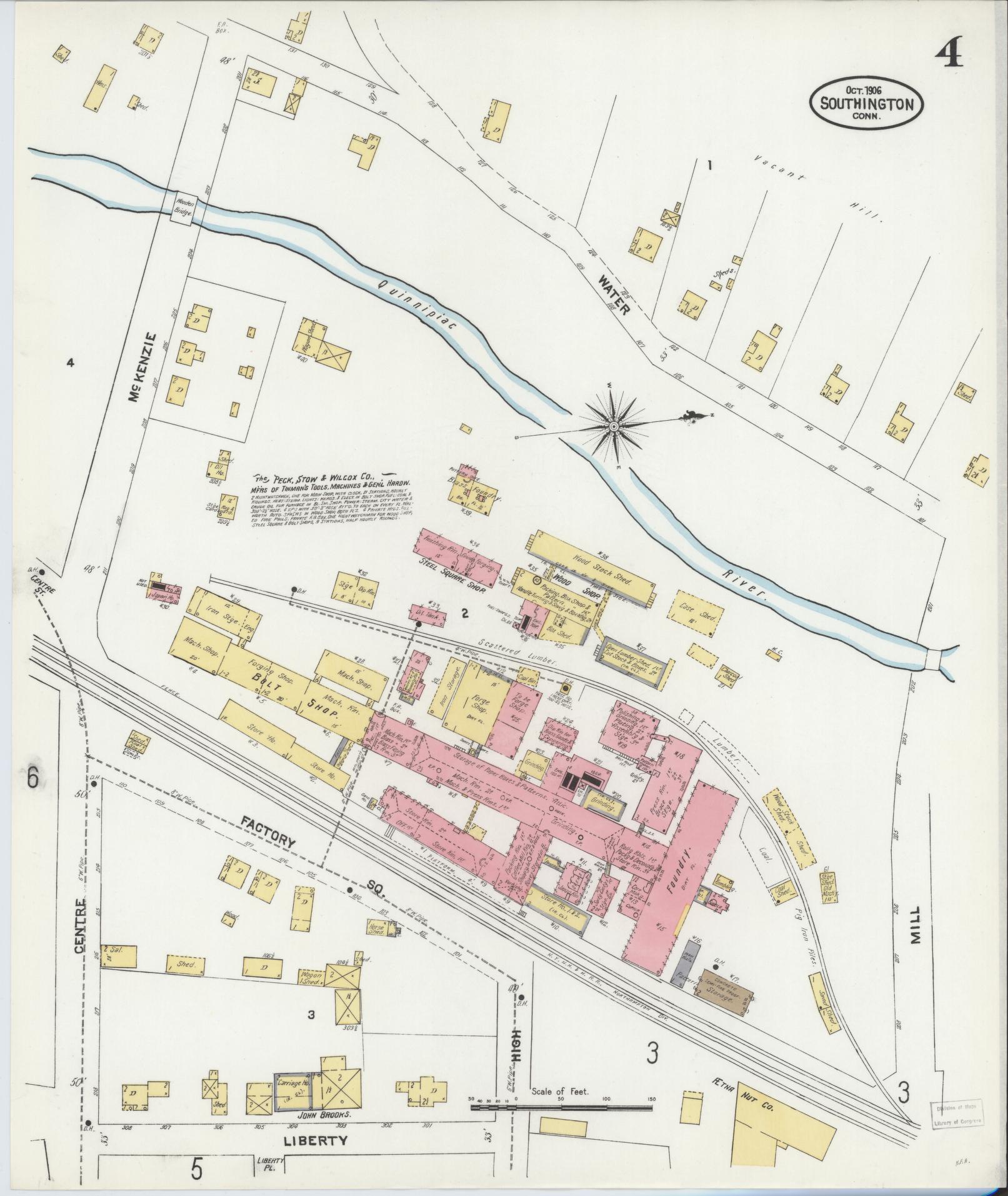 Sanborn Fire Insurance Map from Southington, Hartford County, Connecticut (1906), Sheet #0004 - Complete Map Set gallery image, historic Sanborn map, vintage wall art, Connecticut Connecticut
