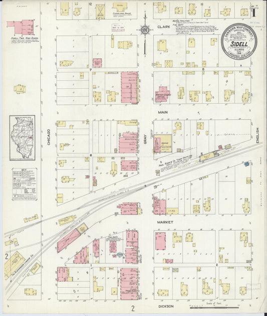 Sanborn Fire Insurance Map from Sidell, Vermilion County, Illinois (1914), Sheet #0001 - Historic Sanborn Fire Insurance Map Print, vintage old map wall art, antique decor, genealogy gift, Illinois Illinois map