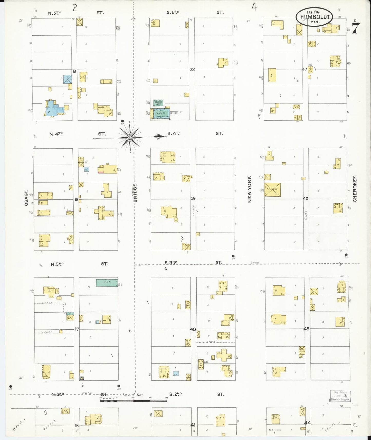 Sanborn Fire Insurance Map from Humboldt, Allen County, Kansas (1906), Sheet #0007 - Complete Map Set gallery image, historic Sanborn map, vintage wall art, Kansas Kansas