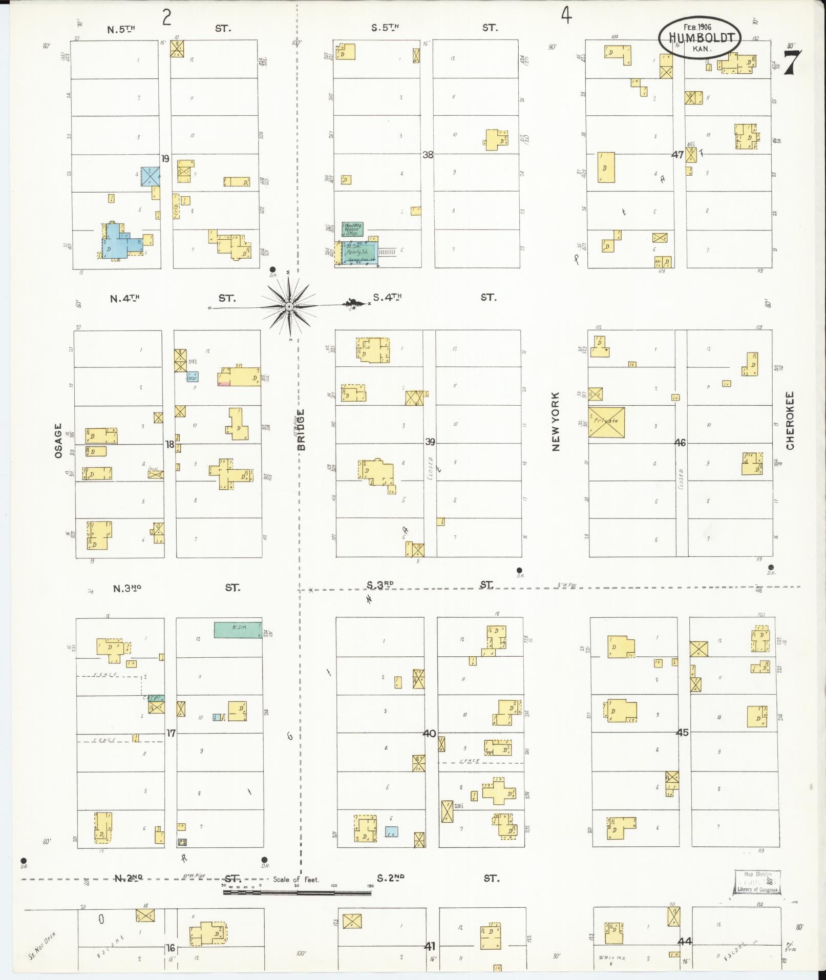Sanborn Fire Insurance Map from Humboldt, Allen County, Kansas (1906), Sheet #0007 - Complete Map Set gallery image, historic Sanborn map, vintage wall art, Kansas Kansas