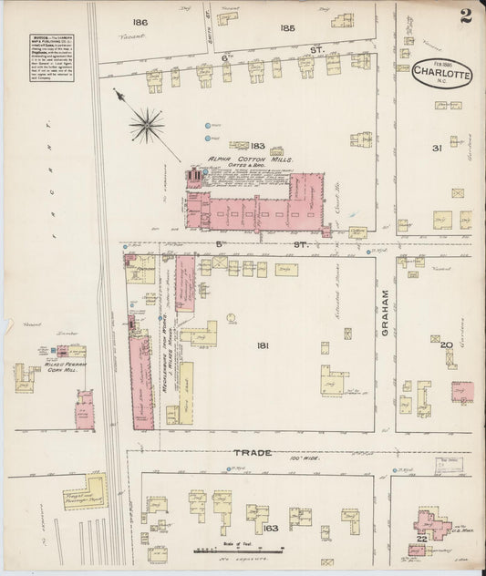 Sanborn Fire Insurance Map from Charlotte, Mecklenburg County, North Carolina (1885), Sheet #0002 - Historic Sanborn Fire Insurance Map Print, vintage old map wall art, antique decor, genealogy gift, North Carolina North Carolina map
