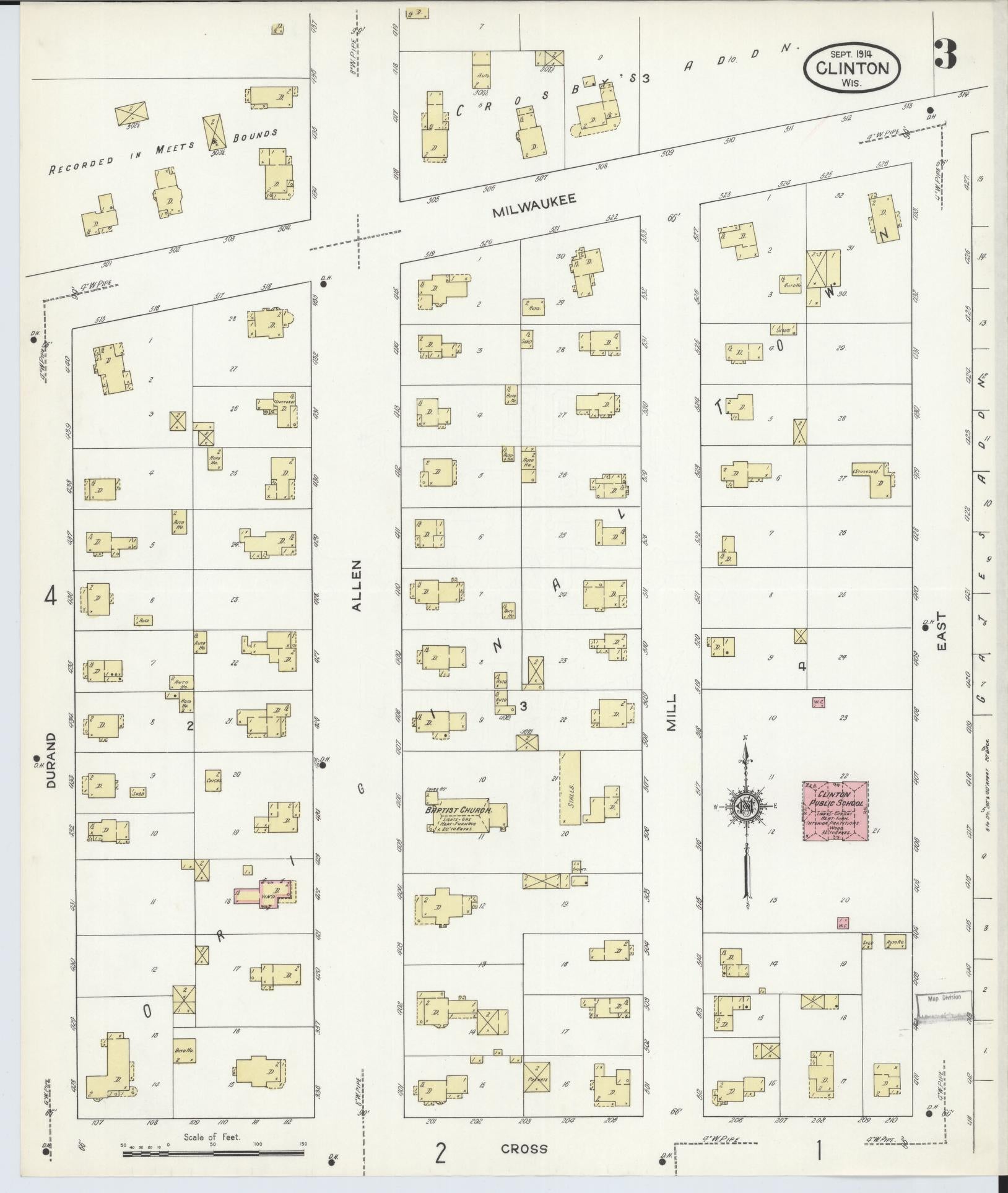 Sanborn Fire Insurance Map from Clinton, Rock County, Wisconsin (1914), Sheet #0003 - Historic Sanborn Fire Insurance Map Print, vintage old map wall art, antique decor, genealogy gift, Wisconsin Wisconsin map