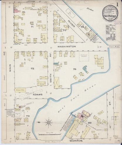 Sanborn Fire Insurance Map from Two Rivers, Manitowoc County, Wisconsin (1885), Sheet #0001 - Complete Map Set gallery image, historic Sanborn map, vintage wall art, Wisconsin Wisconsin