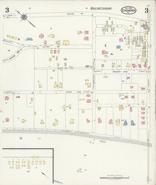 Sanborn Fire Insurance Map from Edgeworth, Allegheny County, Pennsylvania (1925), Sheet #0003 - Historic Sanborn Fire Insurance Map Print, vintage old map wall art, antique decor, genealogy gift, Pennsylvania Pennsylvania map