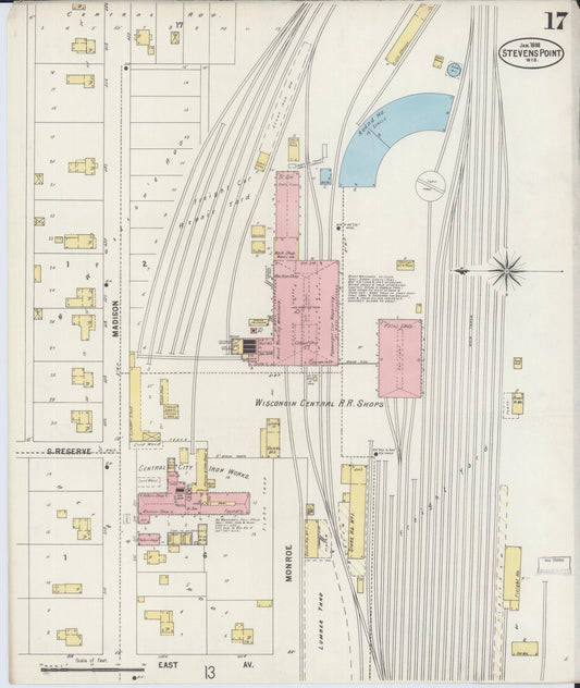 Sanborn Fire Insurance Map from Stevens Point, Portage County, Wisconsin (1898), Sheet #0017 - Historic Sanborn Fire Insurance Map Print, vintage old map wall art, antique decor, genealogy gift, Wisconsin Wisconsin map