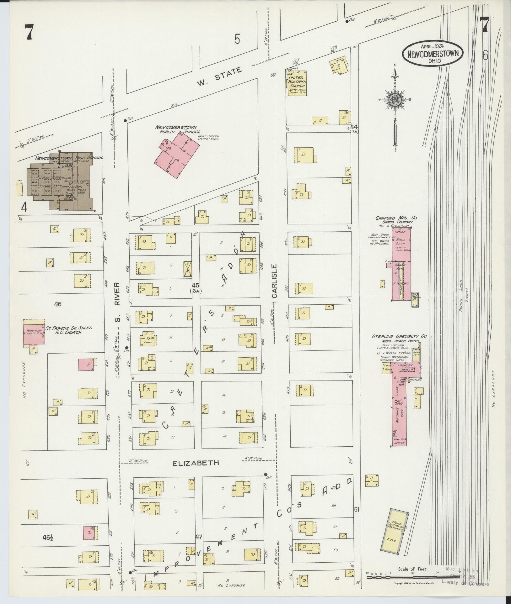 Sanborn Fire Insurance Map from Newcomerstown, Tuscarawas County, Ohio (1924), Sheet #0007 - Complete Map Set gallery image, historic Sanborn map, vintage wall art, Ohio Ohio
