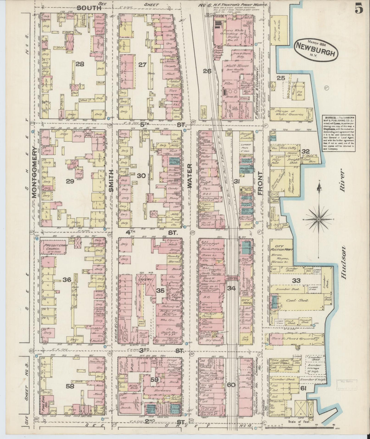 Sanborn Fire Insurance Map from Newburgh, Orange County, New York (1884), Sheet #0005 - Complete Map Set gallery image, historic Sanborn map, vintage wall art, New York New York