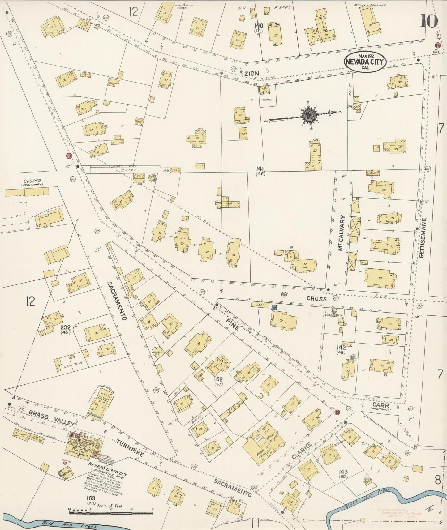 Sanborn Fire Insurance Map from Nevada City, Nevada County, California (1912), Sheet #0010 - Complete Map Set gallery image, historic Sanborn map, vintage wall art, California California