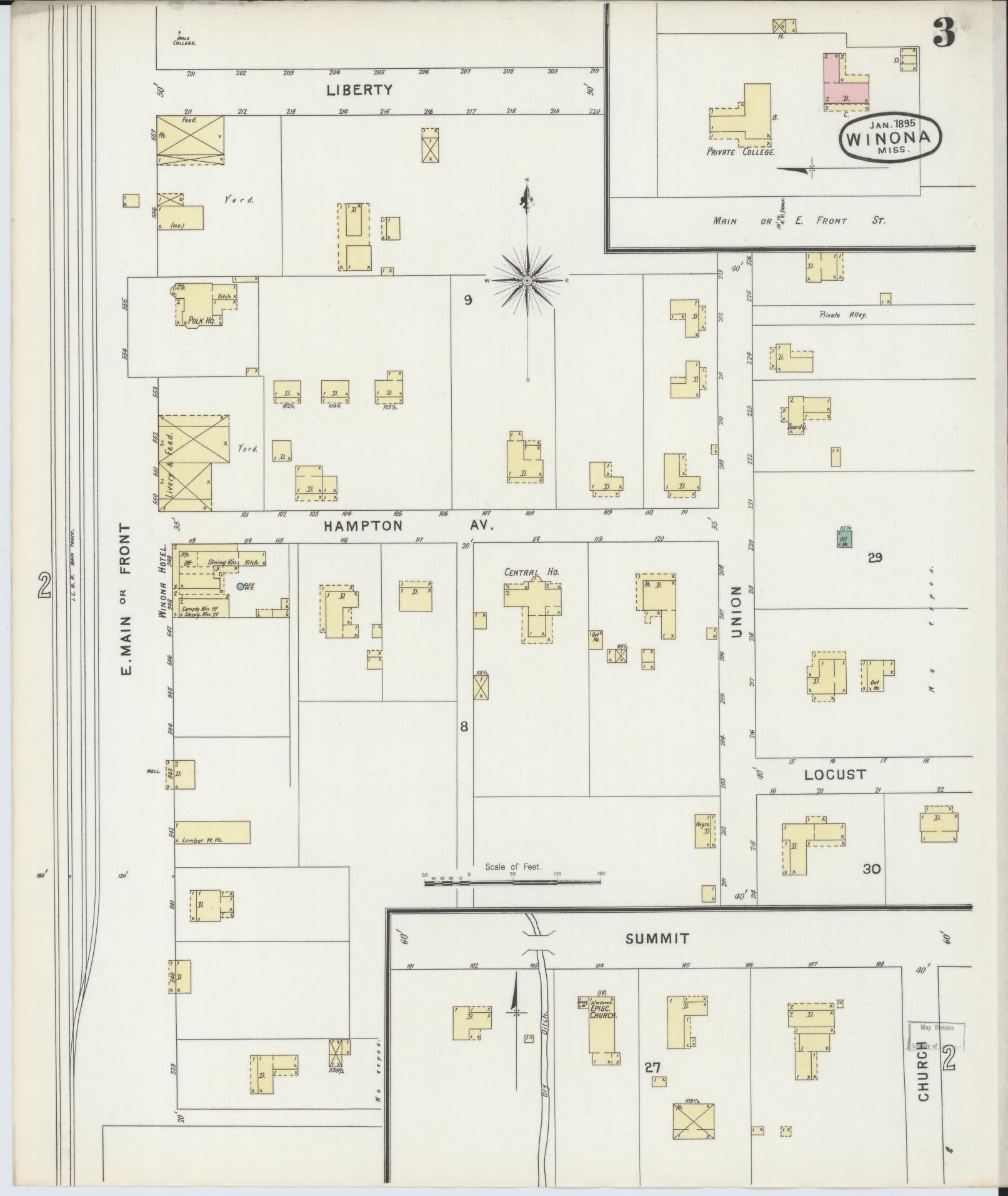 Sanborn Fire Insurance Map from Winona, Montgomery County, Mississippi (1895), Sheet #0003 - Complete Map Set gallery image, historic Sanborn map, vintage wall art, Mississippi Mississippi