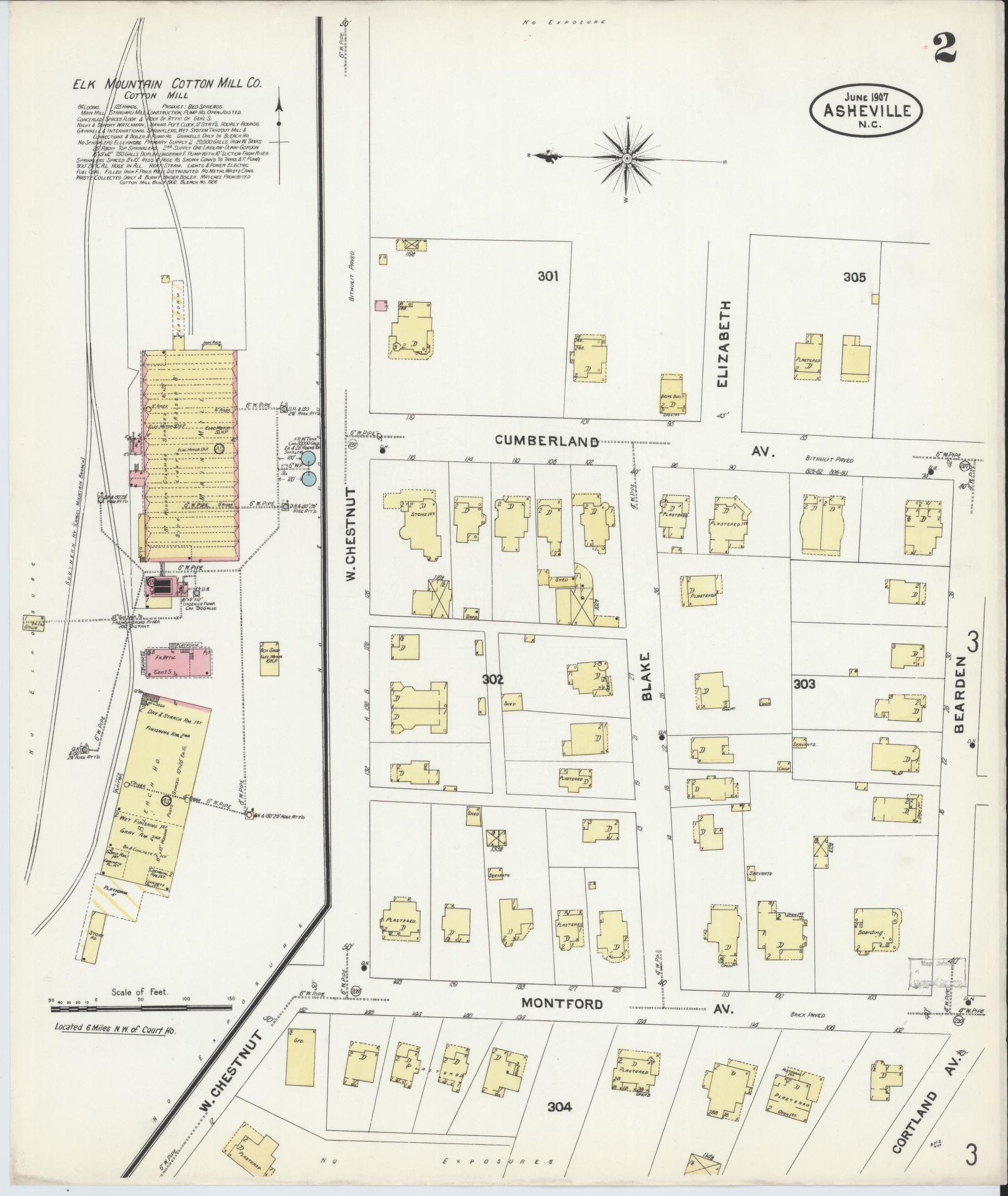 Sanborn Fire Insurance Map from Asheville, Buncombe County, North Carolina (1907), Sheet #0002 - Historic Sanborn Fire Insurance Map Print, vintage old map wall art, antique decor, genealogy gift, North Carolina North Carolina map