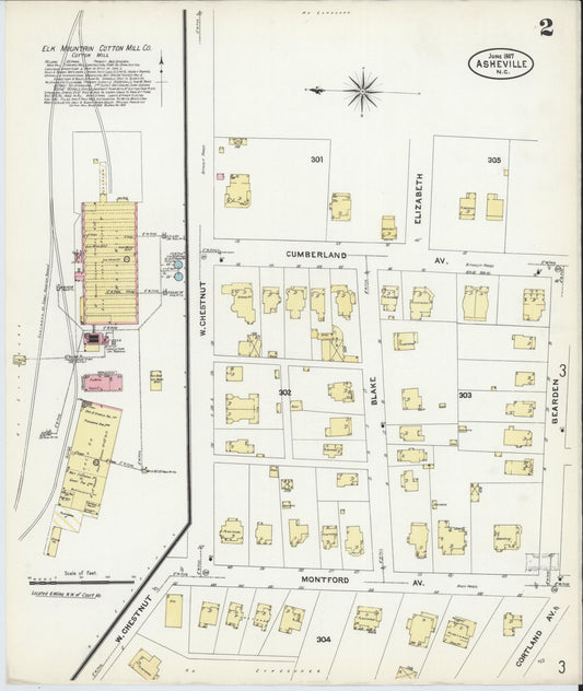 Sanborn Fire Insurance Map from Asheville, Buncombe County, North Carolina (1907), Sheet #0002 - Historic Sanborn Fire Insurance Map Print, vintage old map wall art, antique decor, genealogy gift, North Carolina North Carolina map
