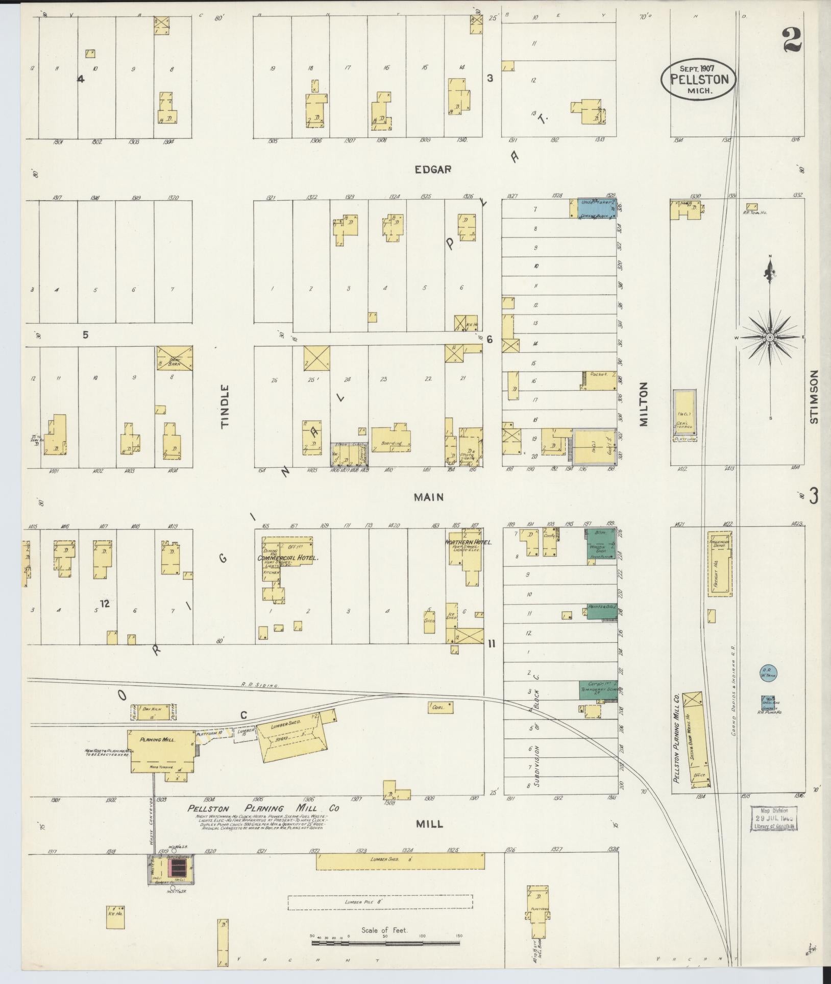 Sanborn Fire Insurance Map from Pellston, Emmet County, Michigan (1907), Sheet #0002 - Complete Map Set gallery image, historic Sanborn map, vintage wall art, Michigan Michigan