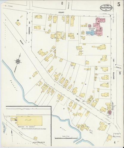 Sanborn Fire Insurance Map from Riverhead, Suffolk County, New York (1909), Sheet #0005 - Historic Sanborn Fire Insurance Map Print, vintage old map wall art, antique decor, genealogy gift, New York New York map