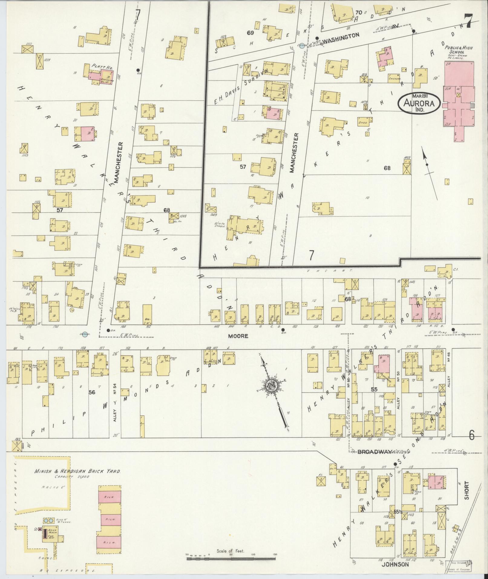 Sanborn Fire Insurance Map from Aurora, Dearborn County, Indiana (1911), Sheet #0007 - Complete Map Set gallery image, historic Sanborn map, vintage wall art, Indiana Indiana