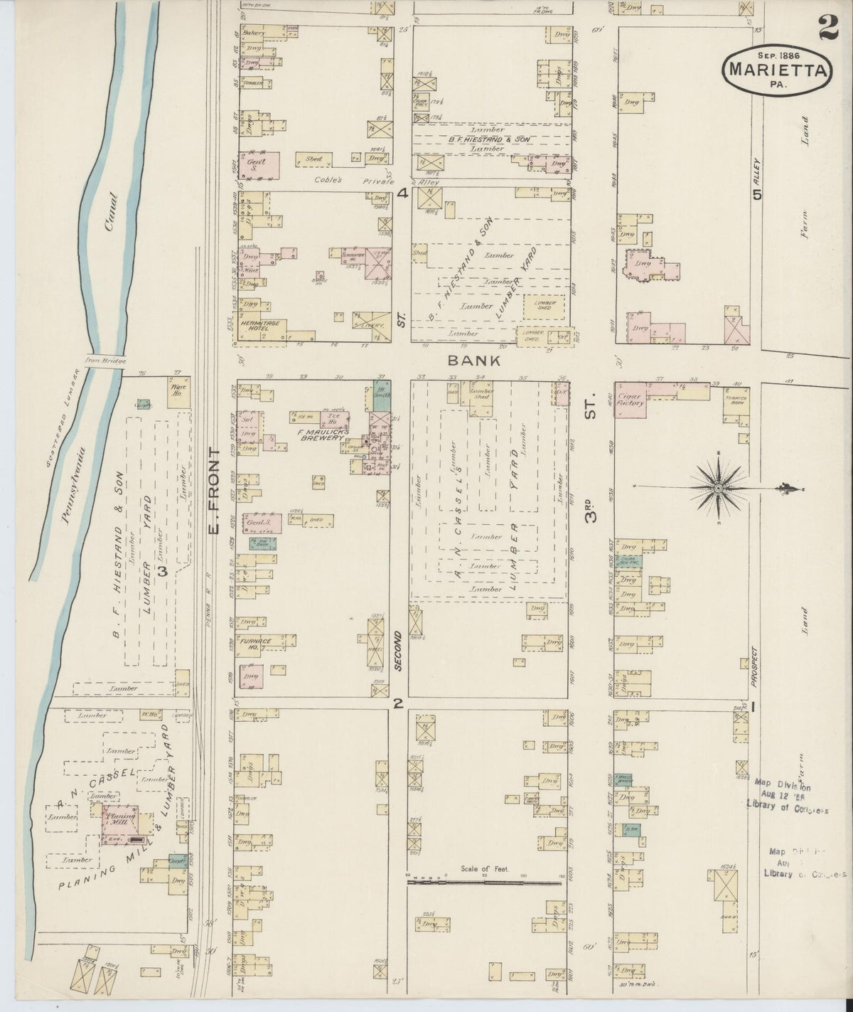 Sanborn Fire Insurance Map from Marietta, Lancaster County, Pennsylvania (1886), Sheet #0002 - Historic Sanborn Fire Insurance Map Print, vintage old map wall art, antique decor, genealogy gift, Pennsylvania Pennsylvania map