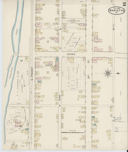 Sanborn Fire Insurance Map from Marietta, Lancaster County, Pennsylvania (1886), Sheet #0002 - Historic Sanborn Fire Insurance Map Print, vintage old map wall art, antique decor, genealogy gift, Pennsylvania Pennsylvania map
