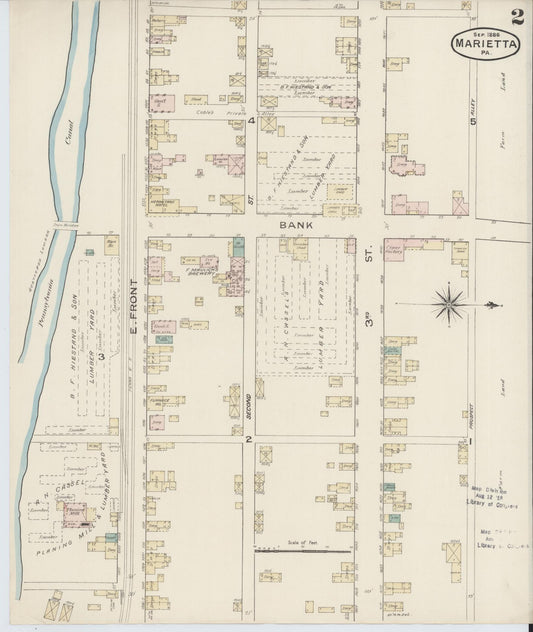 Sanborn Fire Insurance Map from Marietta, Lancaster County, Pennsylvania (1886), Sheet #0002 - Historic Sanborn Fire Insurance Map Print, vintage old map wall art, antique decor, genealogy gift, Pennsylvania Pennsylvania map