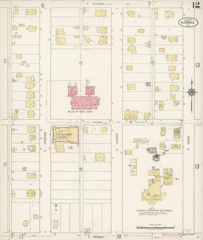 Sanborn Fire Insurance Map from Glendale, Los Angeles County, California (1919), Sheet #0012 - Complete Map Set gallery image, historic Sanborn map, vintage wall art, California California